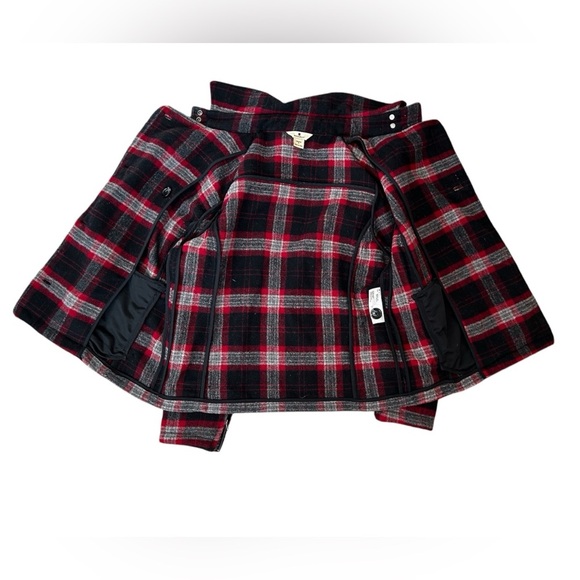 Woolrich Black Red Plaid Coat Jacket Wool Double Breasted Women's small - Picture 7 of 10